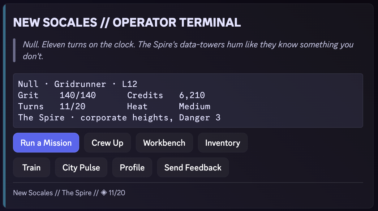 Operator Terminal gameplay screen. A text description follows.