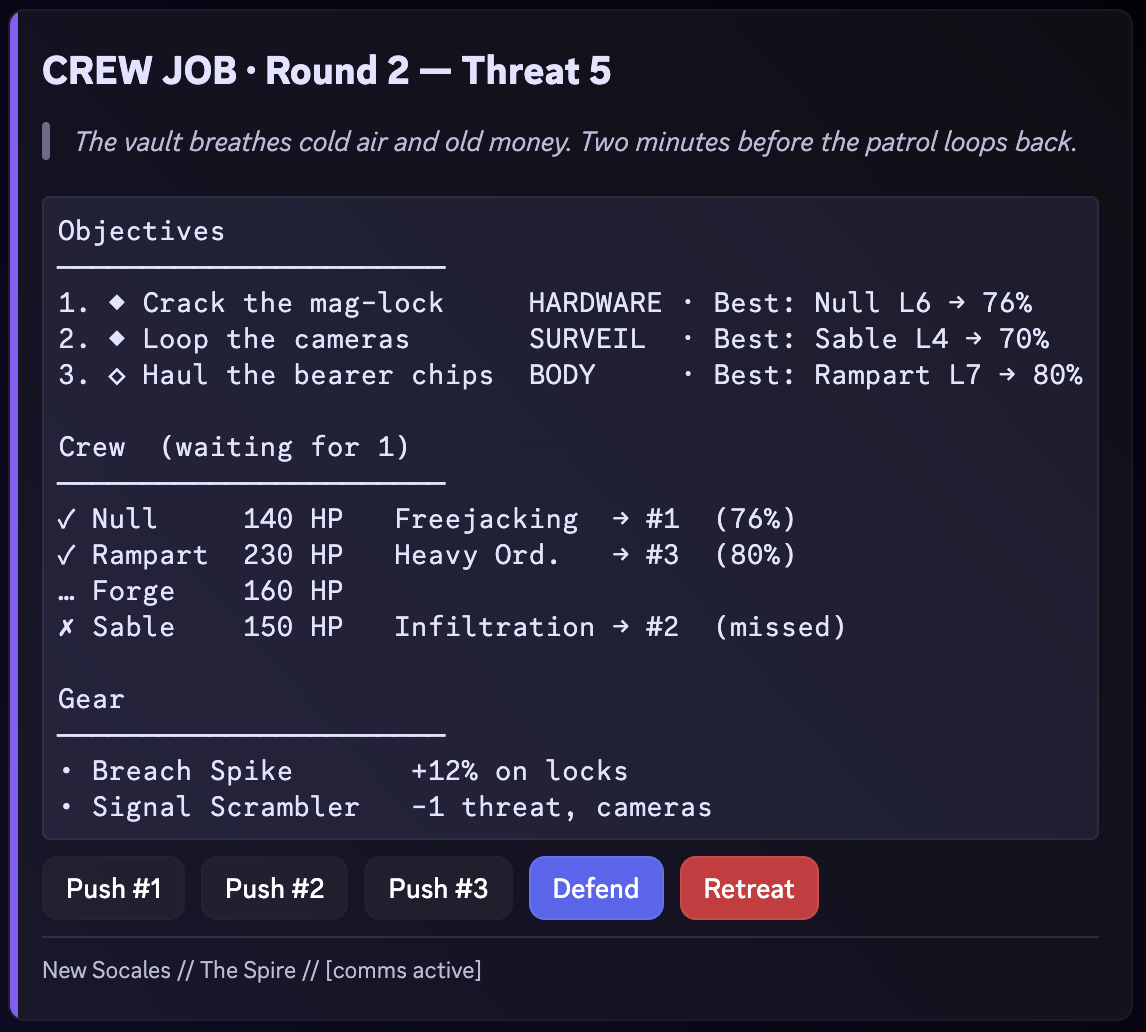 Crew Job gameplay screen. A text description follows.